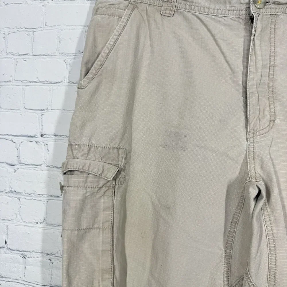 Cabelas Cargo Pants Men 36X32 Beige Hiking Outdoor Work Wear Farm Utility Casual